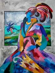 Den Bl&aring; Damen, olja, duk, 118 x 89, 1995